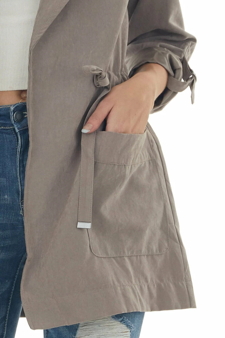 Be Cool Light Taupe Suede Drawstring Trench Jacket Outerwear 10 Be Cool Light Taupe Suede Drawstring Trench Jacket Outerwear