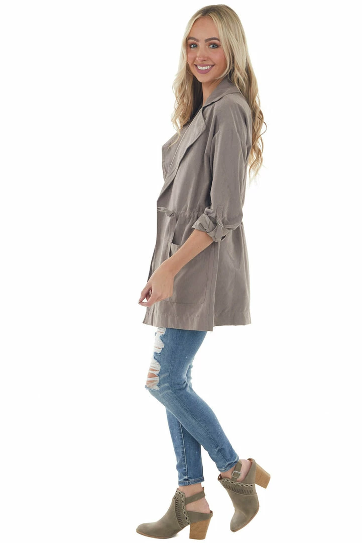 Be Cool Light Taupe Suede Drawstring Trench Jacket Outerwear 8 Be Cool Light Taupe Suede Drawstring Trench Jacket Outerwear