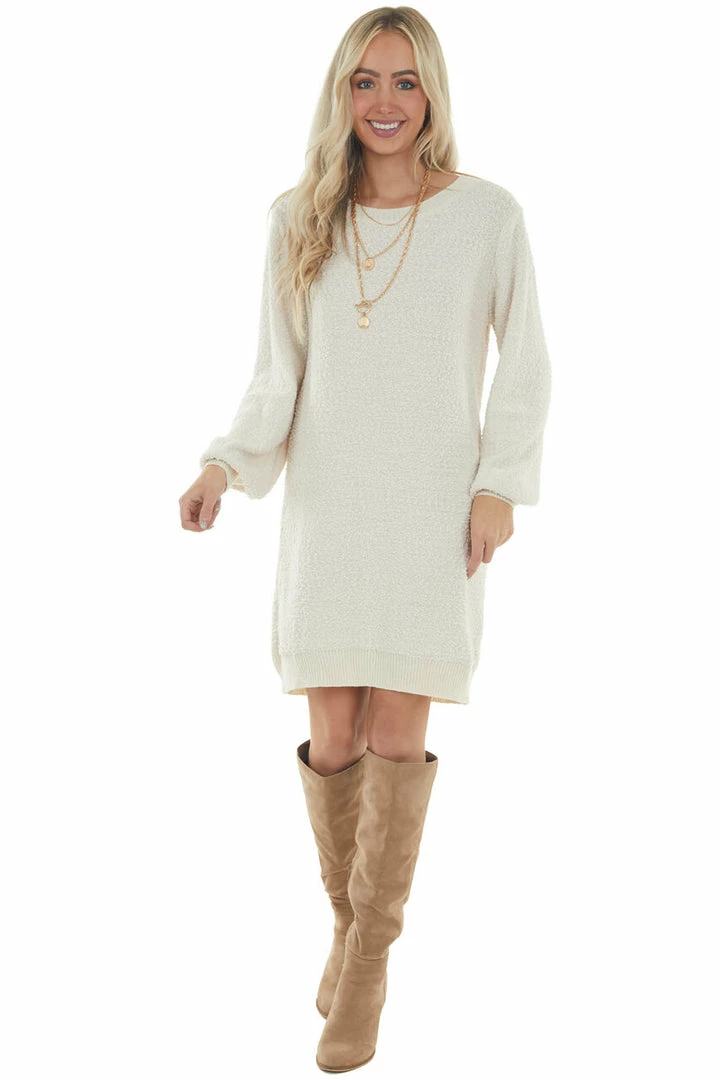Umgee Champagne Long Sleeve Knit Short Sweater Dress Dresses 5 Umgee Champagne Long Sleeve Knit Short Sweater Dress Dresses