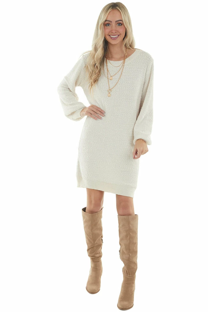 Umgee Champagne Long Sleeve Knit Short Sweater Dress Dresses 6 Umgee Champagne Long Sleeve Knit Short Sweater Dress Dresses
