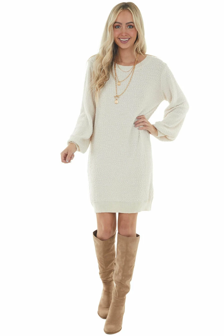 Umgee Champagne Long Sleeve Knit Short Sweater Dress Dresses 4 Umgee Champagne Long Sleeve Knit Short Sweater Dress Dresses