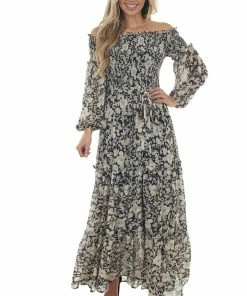Flying Tomato Black Floral Print Off Shoulder Maxi Dress Dresses