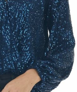 She + Sky Navy Sequined Surplice Blouson Bodysuit
