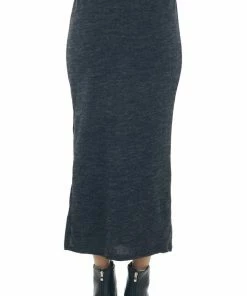 GeeGee Bottoms Heathered Charcoal Brushed Knit Maxi Skirt