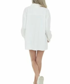 Entro Off White Button Up Long Sleeve Shacket Tops
