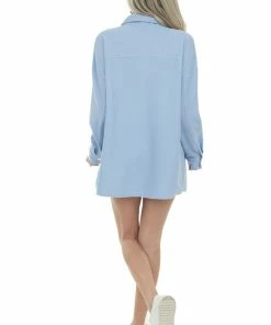 Entro Baby Blue Button Up Long Sleeve Shacket 24 Entro Baby Blue Button Up Long Sleeve Shacket