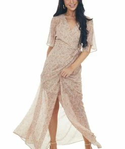 Sweet Lemon Rust Paisley Print Wrap Waist Tie Maxi Dress 14 Sweet Lemon Rust Paisley Print Wrap Waist Tie Maxi Dress