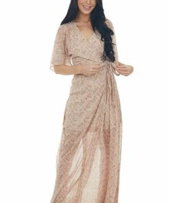 Sweet Lemon Rust Paisley Print Wrap Waist Tie Maxi Dress 13 Sweet Lemon Rust Paisley Print Wrap Waist Tie Maxi Dress