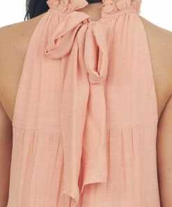 Entro Dresses Rich Peach Halter Neck Tiered Short Dress
