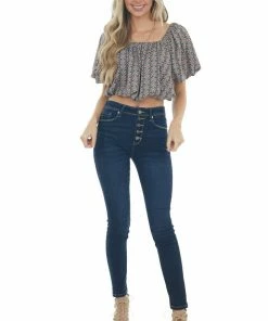 Entro Black Ditsy Floral Print Boat Neck Crop Top Tops 25 Entro Black Ditsy Floral Print Boat Neck Crop Top Tops