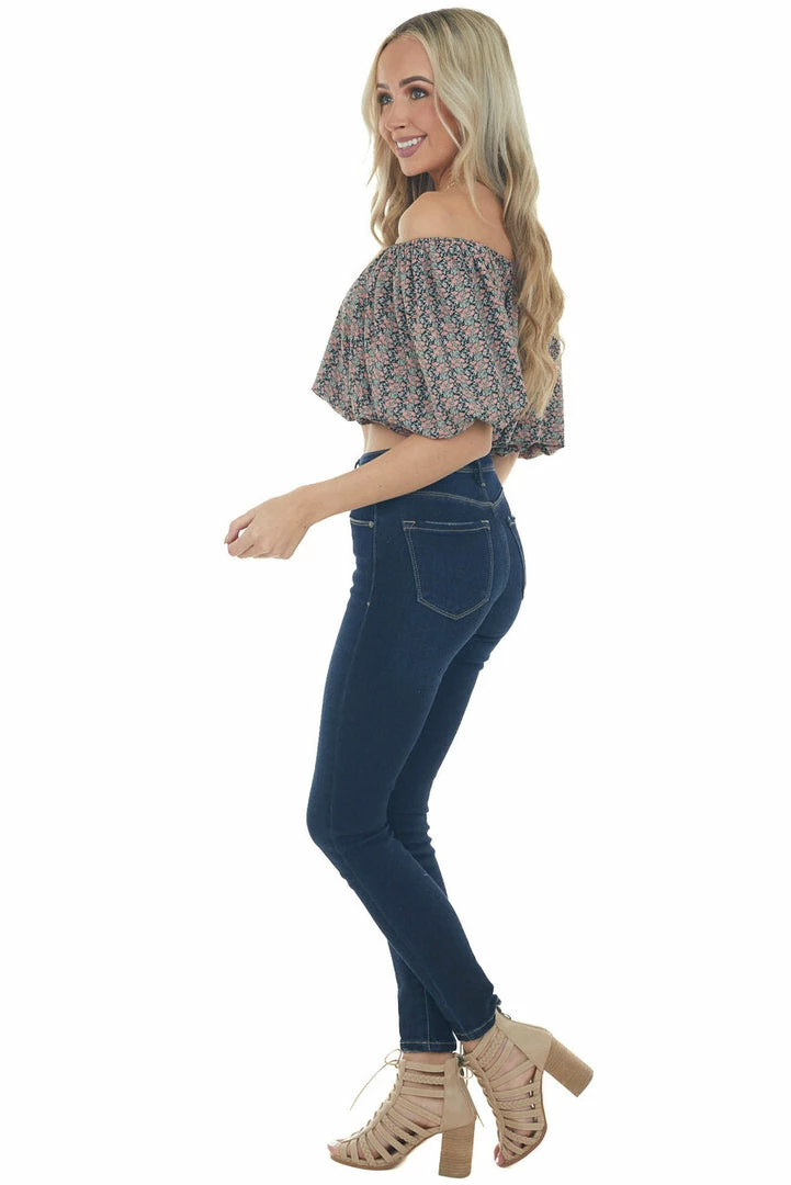 Entro Black Ditsy Floral Print Boat Neck Crop Top Tops 9 Entro Black Ditsy Floral Print Boat Neck Crop Top Tops