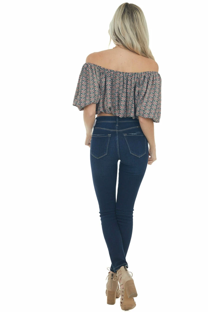 Entro Black Ditsy Floral Print Boat Neck Crop Top Tops 10 Entro Black Ditsy Floral Print Boat Neck Crop Top Tops