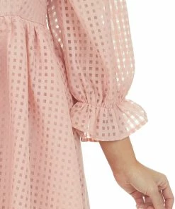 Entro Dresses Peach Sheer Checkered Pattern Short Dress