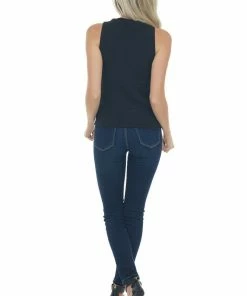 Entro Black High Neck Textured Knit Tank Top