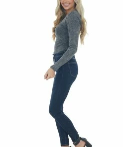 LE LIS Tops Charcoal Stone Washed Front Cutout Bodysuit 23 LE LIS Tops Charcoal Stone Washed Front Cutout Bodysuit