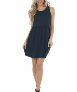 Entro Black Circle Texture Babydoll Knit Dress Dresses