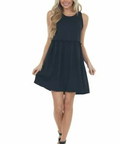 Entro Black Circle Texture Babydoll Knit Dress Dresses