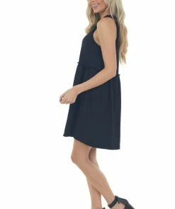 Entro Black Circle Texture Babydoll Knit Dress Dresses