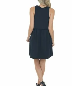 Entro Black Circle Texture Babydoll Knit Dress Dresses