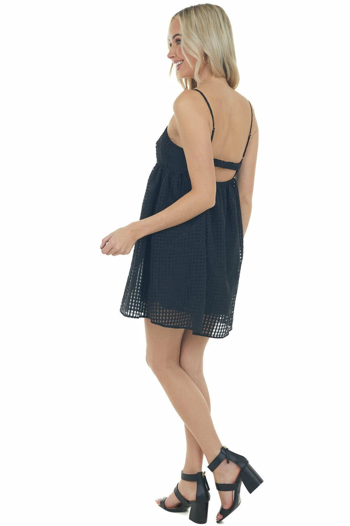 Entro Black Gingham Sleeveless Babydoll Mini Dress Dresses 7 Entro Black Gingham Sleeveless Babydoll Mini Dress Dresses