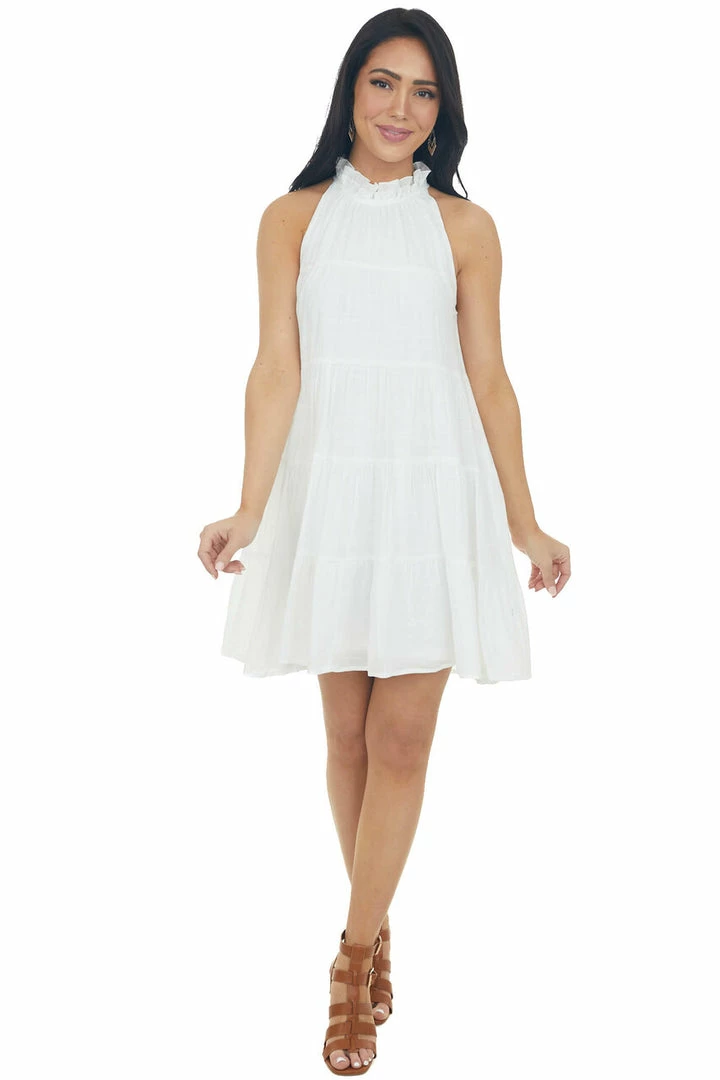 Entro Dresses Off White Halter Neck Tiered Short Dress 4 Entro Dresses Off White Halter Neck Tiered Short Dress