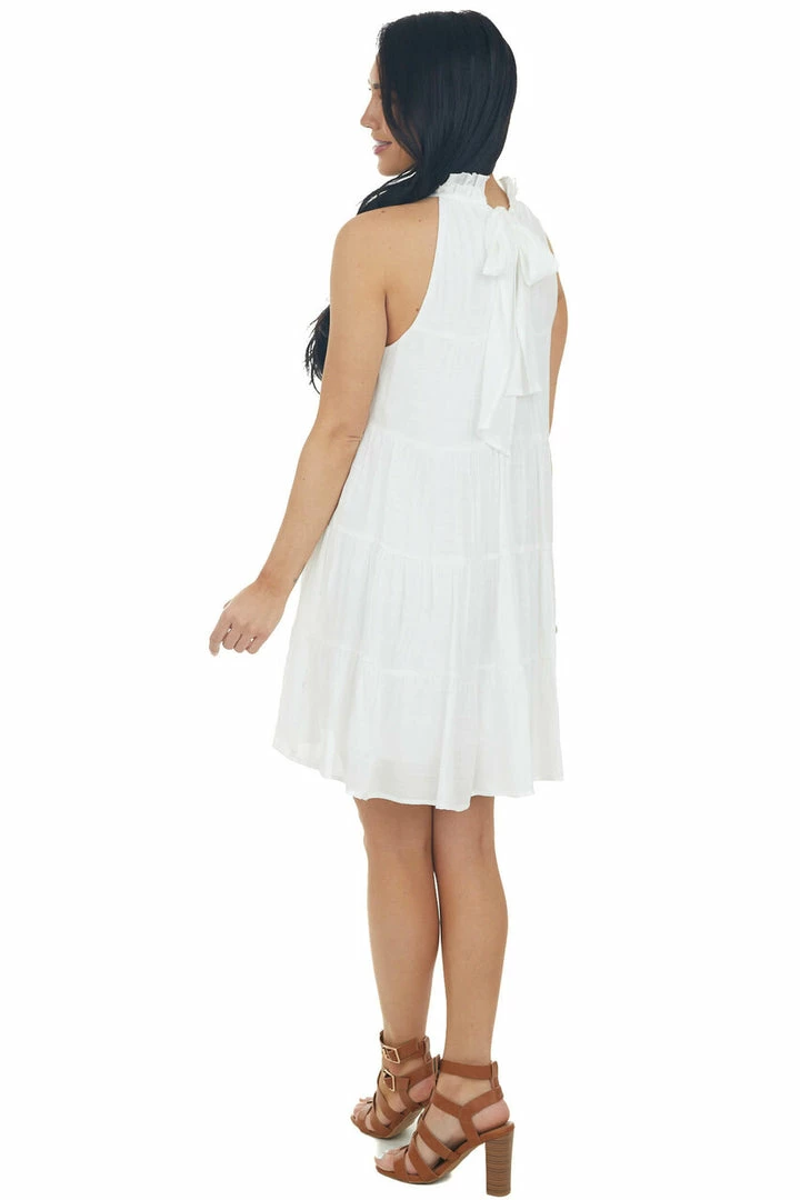 Entro Dresses Off White Halter Neck Tiered Short Dress 8 Entro Dresses Off White Halter Neck Tiered Short Dress