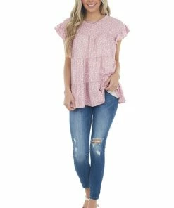 Entro Baby Pink Ditsy Floral Print Short Sleeve Top