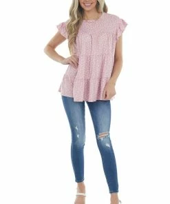 Entro Baby Pink Ditsy Floral Print Short Sleeve Top