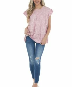 Entro Baby Pink Ditsy Floral Print Short Sleeve Top