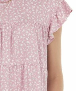 Entro Baby Pink Ditsy Floral Print Short Sleeve Top