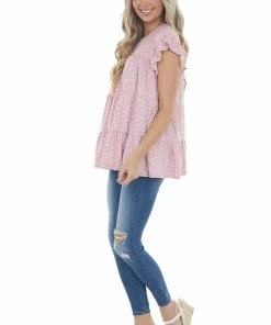 Entro Baby Pink Ditsy Floral Print Short Sleeve Top