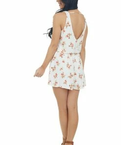 CY Fashion Dresses Vanilla Floral Print Criss Cross V Neck Romper