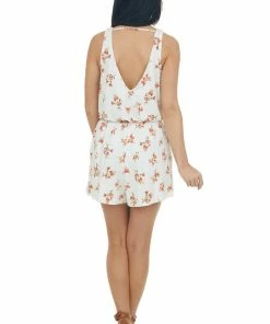 CY Fashion Dresses Vanilla Floral Print Criss Cross V Neck Romper