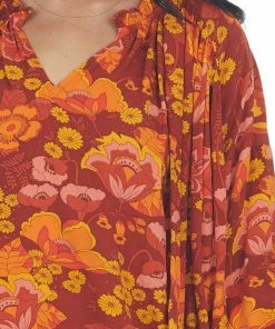 Entro Tops Cinnamon Floral Print Peasant Style Blouse