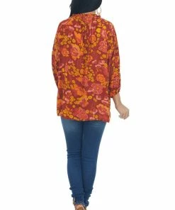 Entro Tops Cinnamon Floral Print Peasant Style Blouse