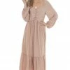 Haptics Light Rose Taupe Ruched Long Sleeve Maxi Dress Dresses