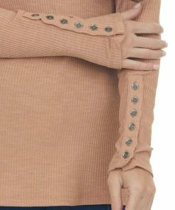 Doe & Rae Tops Dark Apricot Ribbed Knit Folded Off The Shoulder Top