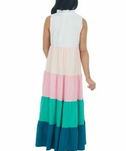 Entro Dresses Ivory Colorblock Sleeveless Woven Maxi Dress