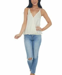 Wishlist Tops Ivory Surplice Woven Camisole Top With Lace Trim 23 Wishlist Tops Ivory Surplice Woven Camisole Top With Lace Trim