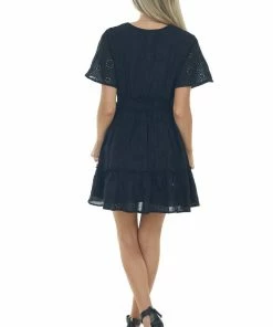 Entro Dresses Black Eyelet Lace Smocked Waist Mini Dress 21 Entro Dresses Black Eyelet Lace Smocked Waist Mini Dress