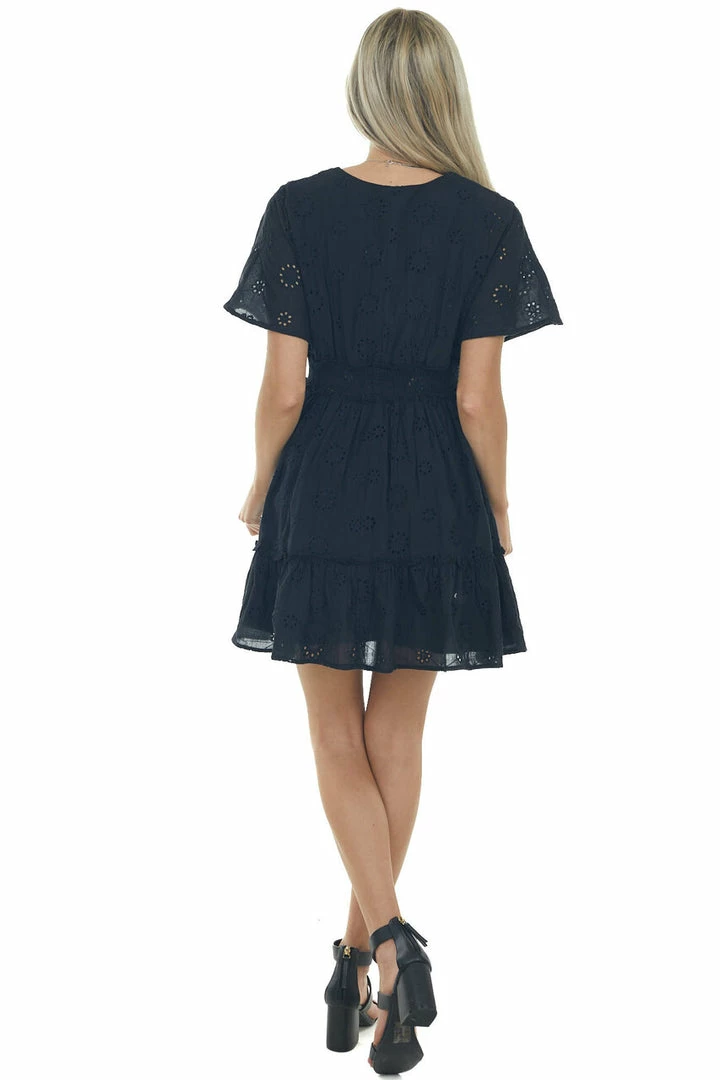 Entro Dresses Black Eyelet Lace Smocked Waist Mini Dress 9 Entro Dresses Black Eyelet Lace Smocked Waist Mini Dress