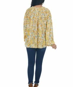 Entro Amber Floral Print Bubble Sleeve Blouse Tops