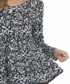 143 Story Tops Black Floral Print Tiered Super Soft Knit Top