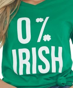 Caramelo Trend Kelly Green '0% Irish' V Neck Short Sleeve Top