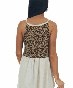Lovely Melody Desert Sand Leopard Sleeveless Lace Trim Top Tops