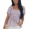 143 Story Tops Lilac Floral Print Ruched Front Babydoll Top