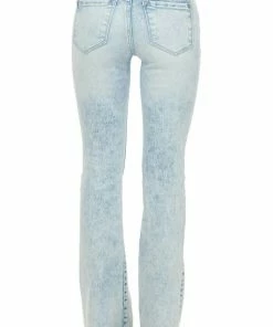 American Fit Acid Wash Mid Rise Frayed Hem Distressed Bell Bottom Jeans Bottoms