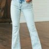 American Fit Acid Wash Mid Rise Frayed Hem Distressed Bell Bottom Jeans Bottoms