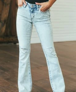 American Fit Acid Wash Mid Rise Frayed Hem Distressed Bell Bottom Jeans Bottoms