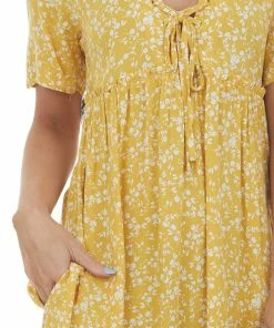 Cozy Co. Amber Ditsy Floral V Neck Babydoll Short Dress